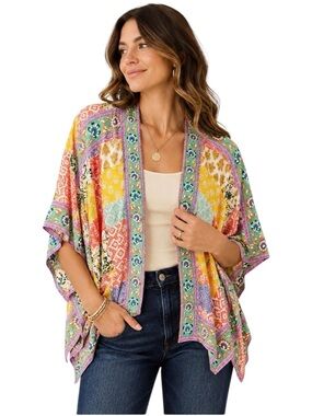 Tolani Collection Floral Boho Patchwork Poncho Kaftan Cardigan Topper Size 1X